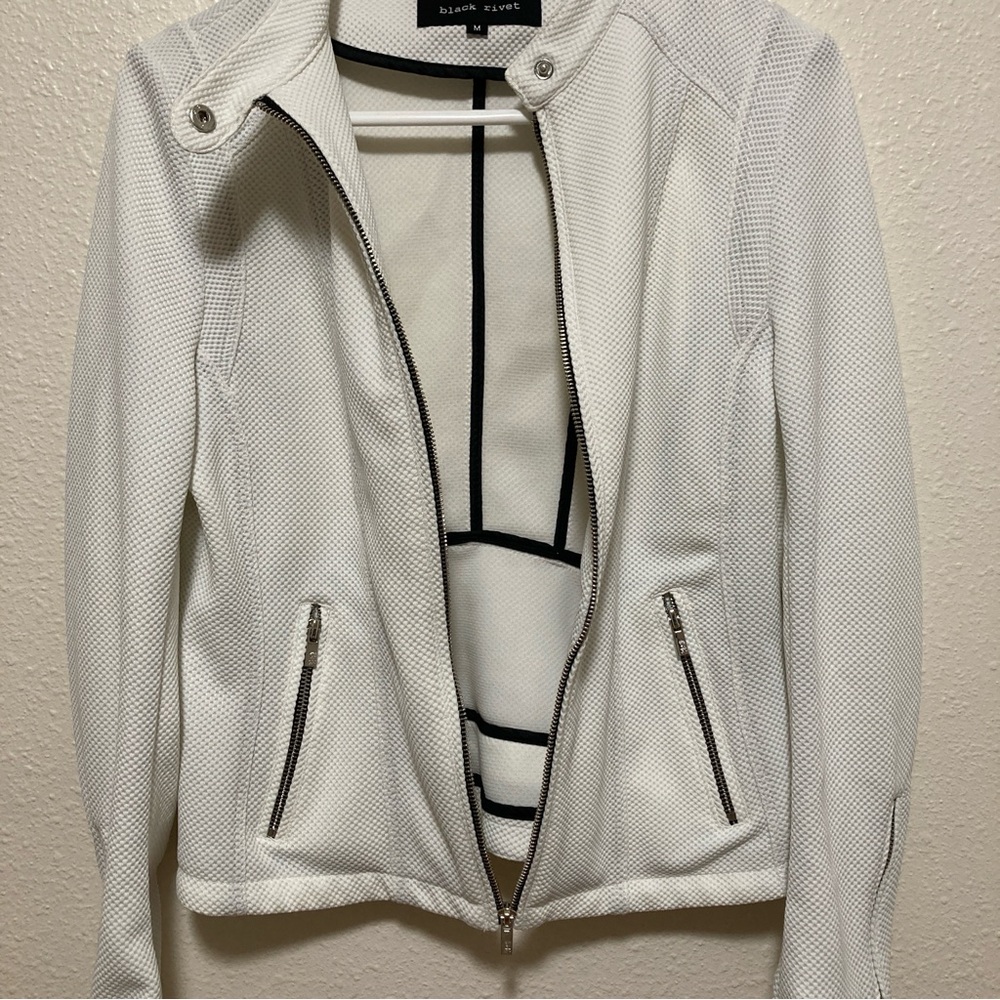 Black Rivet White Jacket Textured Women's Size M zipper sleeve - Picture 6 of 16